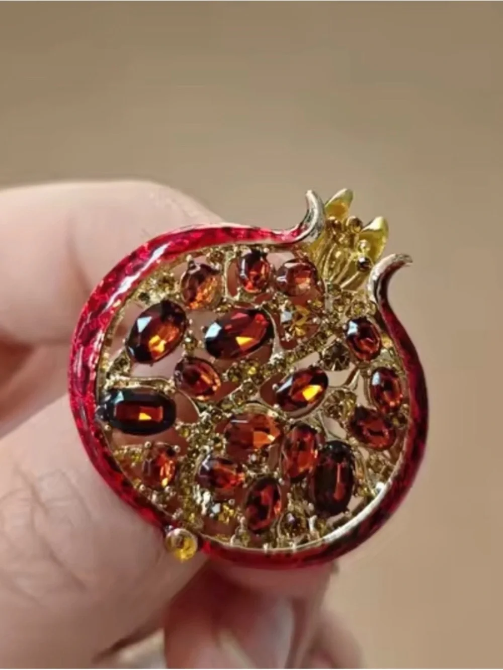 Gold and Red Pomegranate Pendant Brooch Pin
